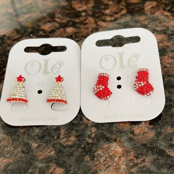 Christmas Pierced Earring Bundle - Two Pair NWT Tree & Stocking - Picture 1 of 2